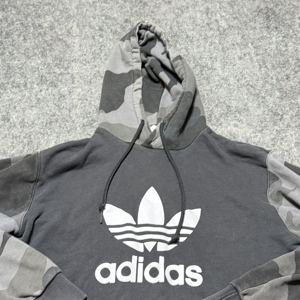 Vintage Y2K Adidas Center Big Trefoil Cotton Sweatshirt Hoodie Size M Gray Camo